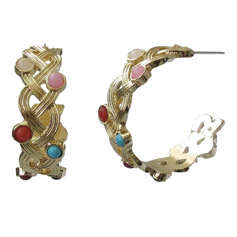 Goldstone Multi Color / Gild Zinc Alloy Hoop Earrings